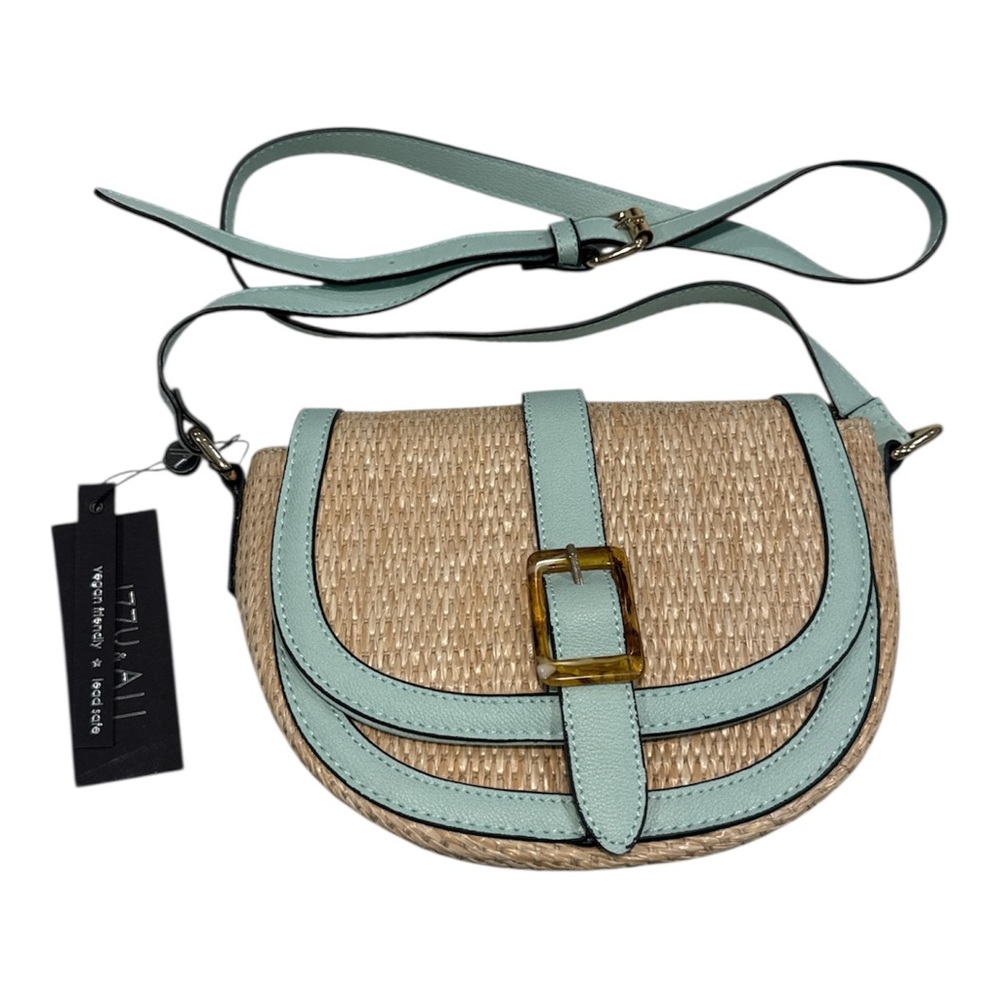 Mint and Tan Crossbody Bag with Gold Buckle
